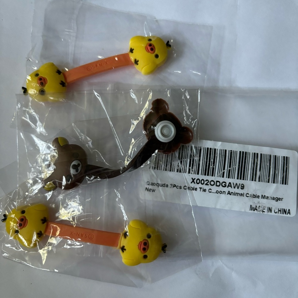 3 pieces Cartoon Animal Cable Manager cable ties, duck, teddy bear, new